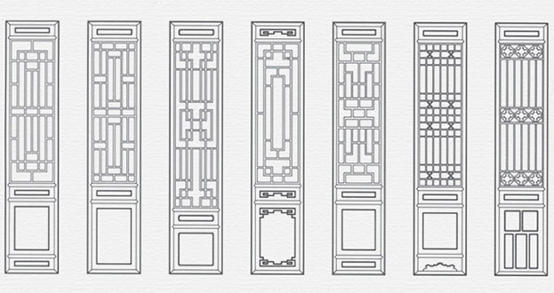 中站常用中式仿古花窗图案隔断设计图